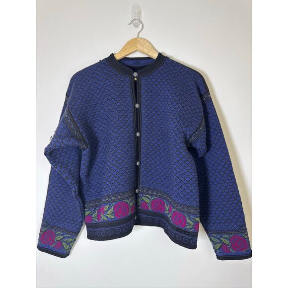 Dale of Norway Casual Dale Rose Floral Knit Cardigan Sweater - Medium - Picture 1 of 9